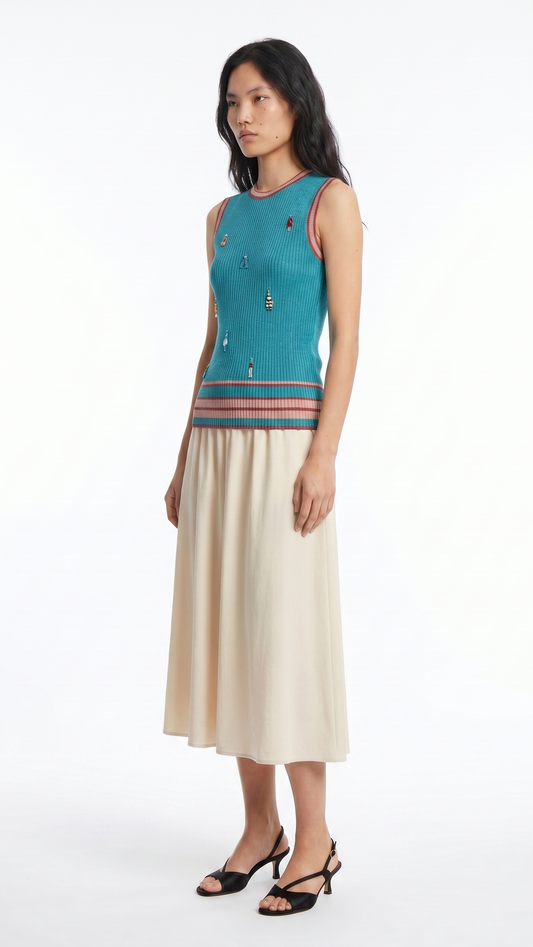 Fluid Antidote Ribbed Top _ Refined Shine Viscose with Hanging Beads