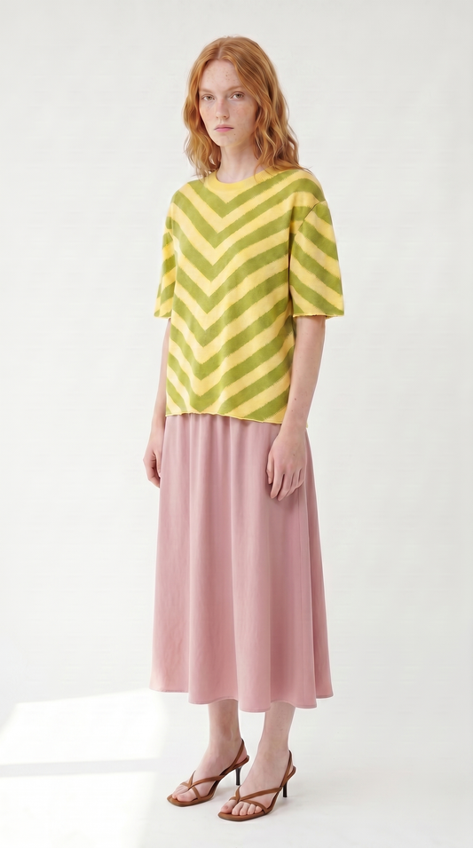 Woven Remedy Short Sleeve Sweater _ Silk & Cashmere Intarsia Knit