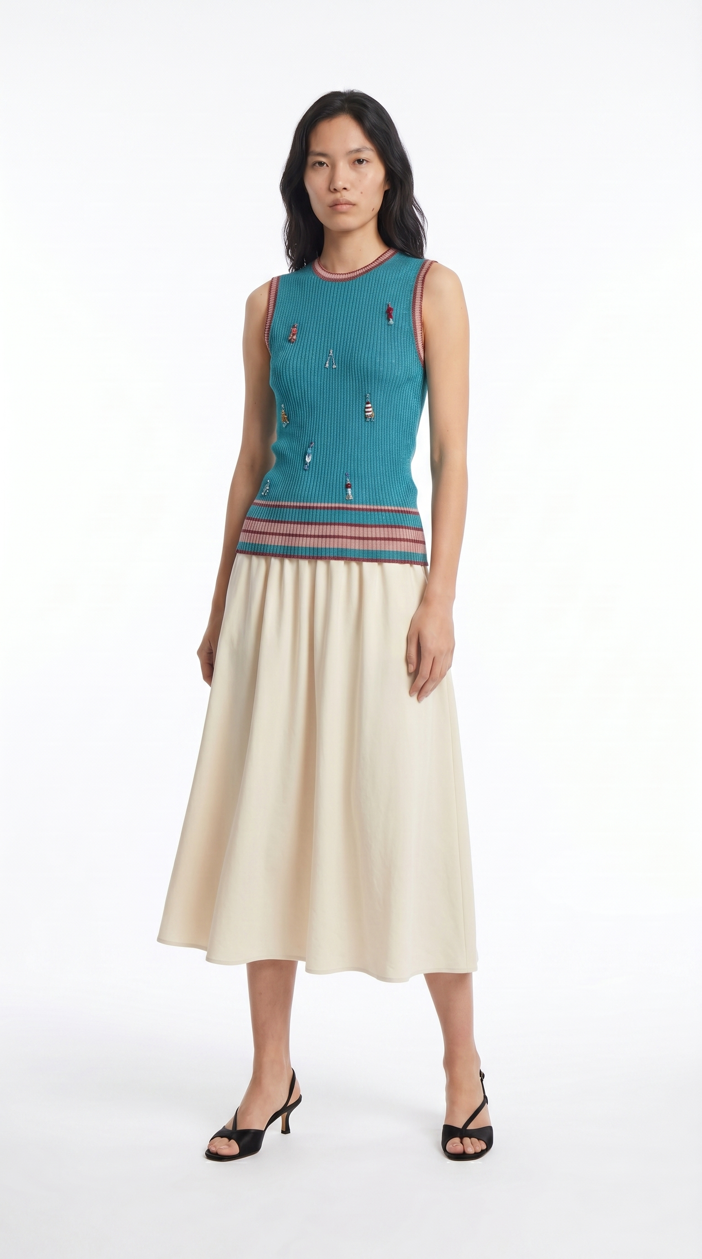 Fluid Antidote Ribbed Top _ Refined Shine Viscose with Hanging Beads