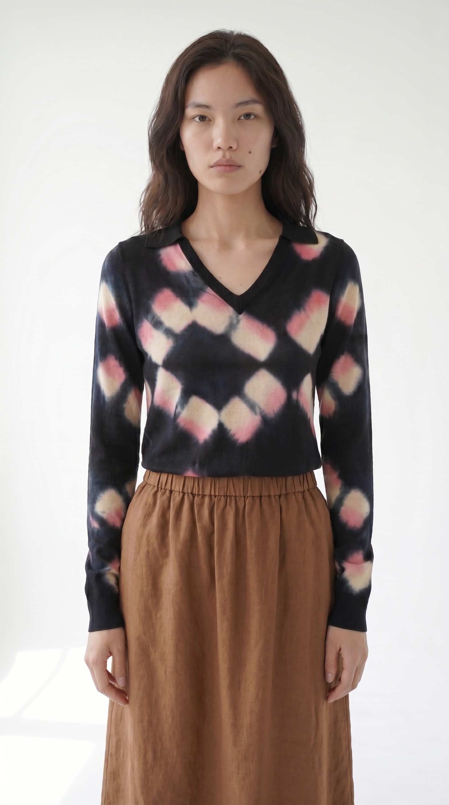 Prismatic Dose Polo Sweater _ Artisanal Shibori Dyed