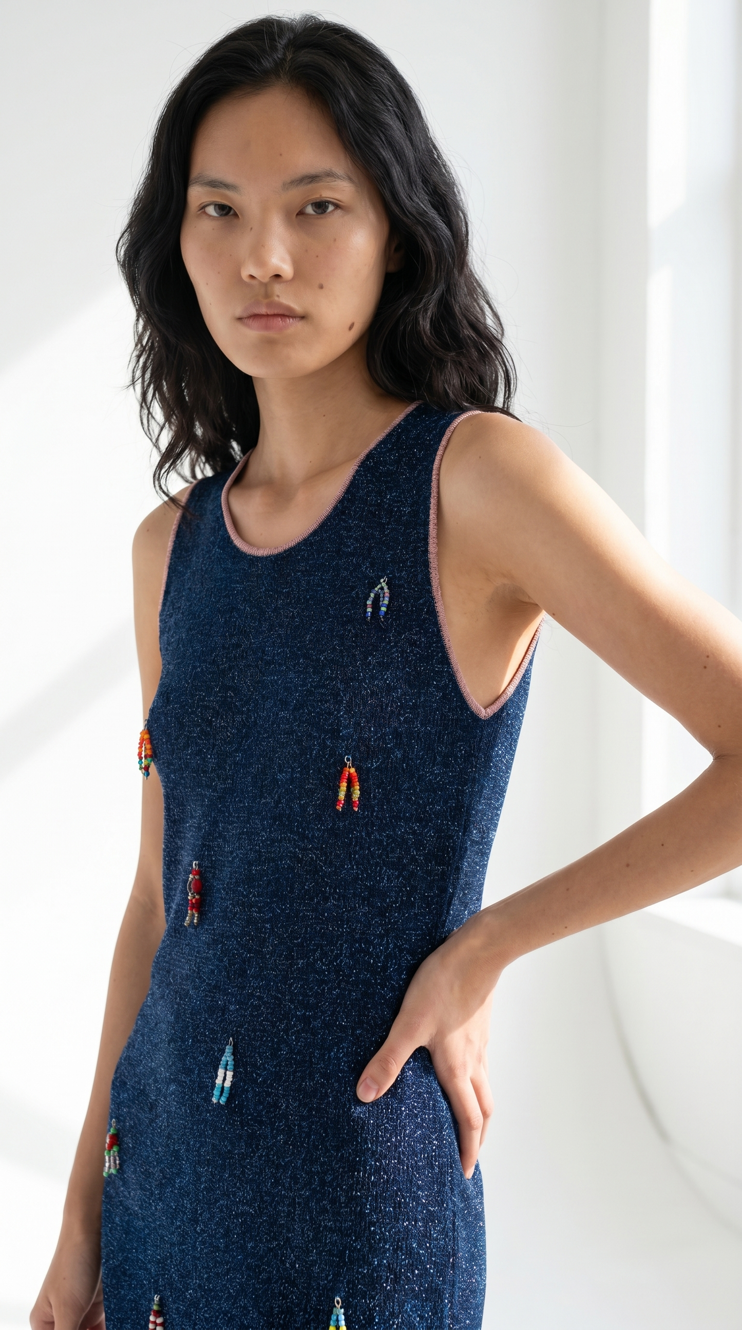Cascading Remedy Tank Dress _ Refined Shine Viscose with Hanging Beads