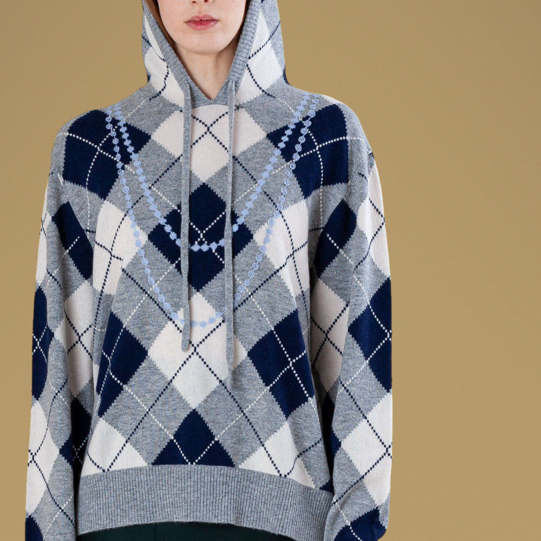 Pearl Necklace Argyle Hoodie · Grey, detail view
