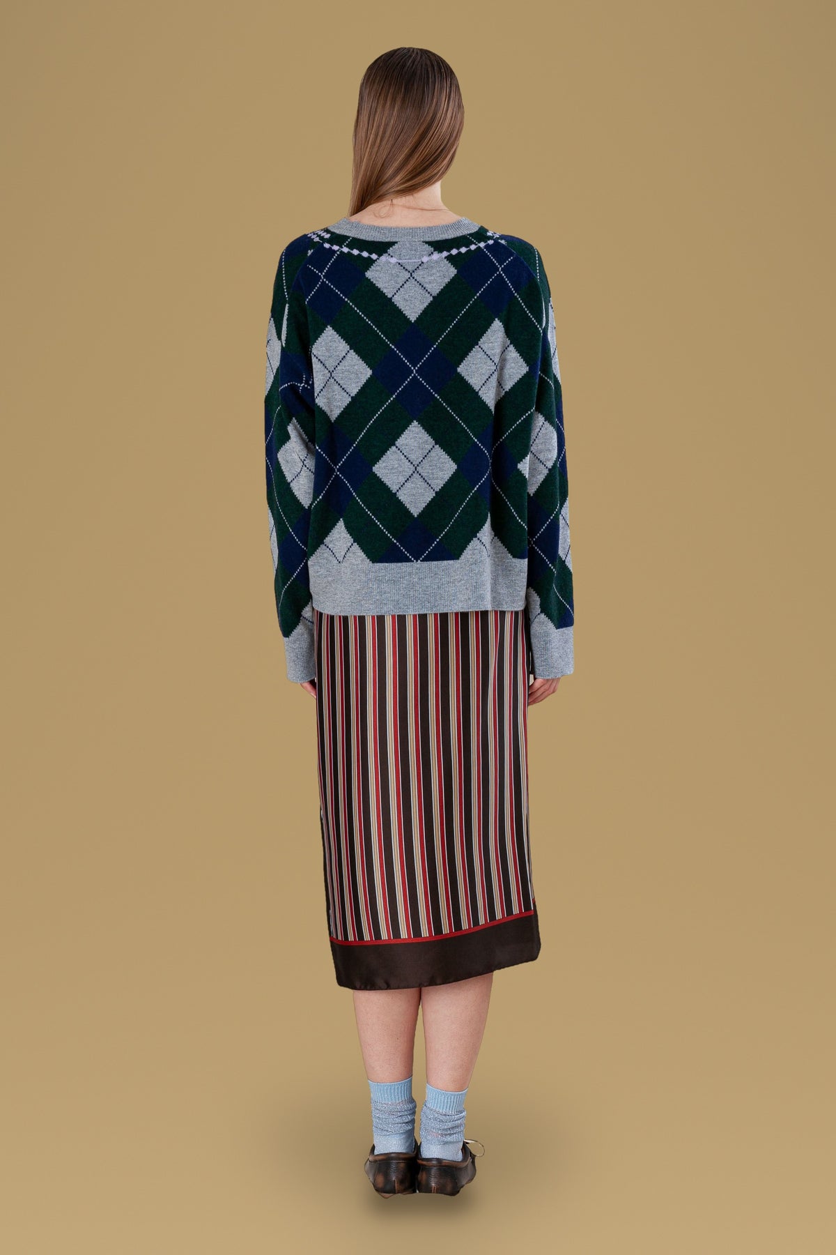 Pearl Necklace Argyle Relaxed Crew Wood, back