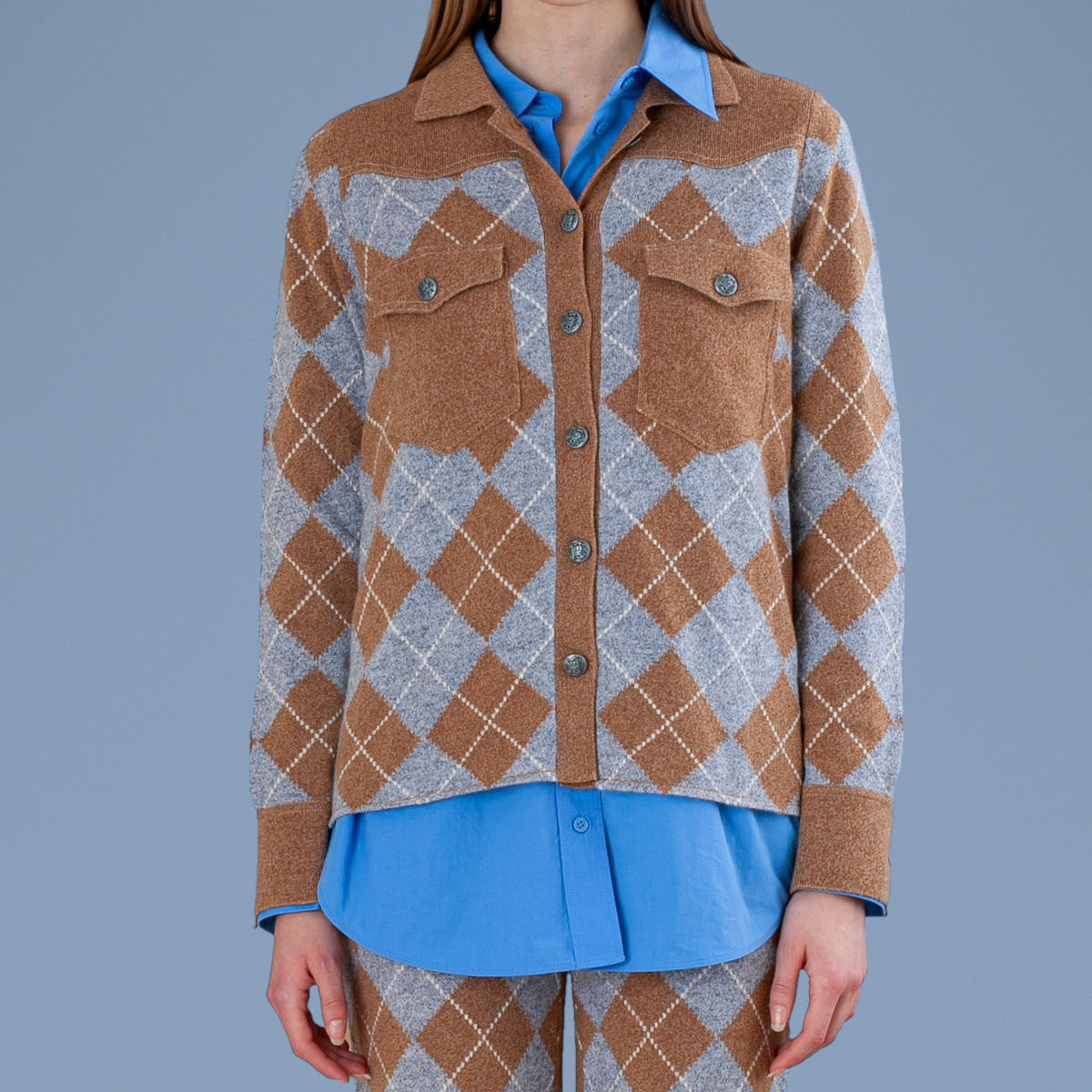 Argyle Cashmere Shirt · Cuoio, detail view