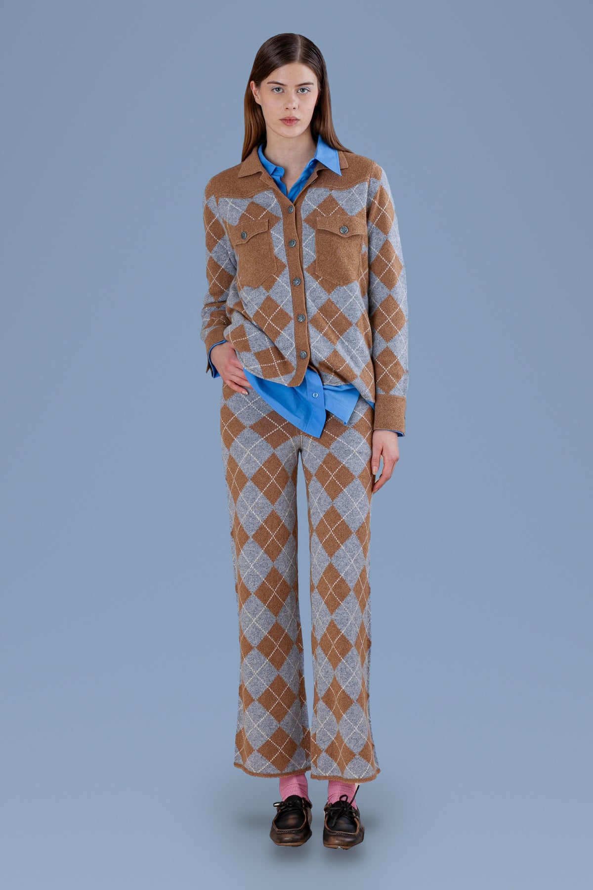 Argyle Cashmere Shirt · Cuoio, front view