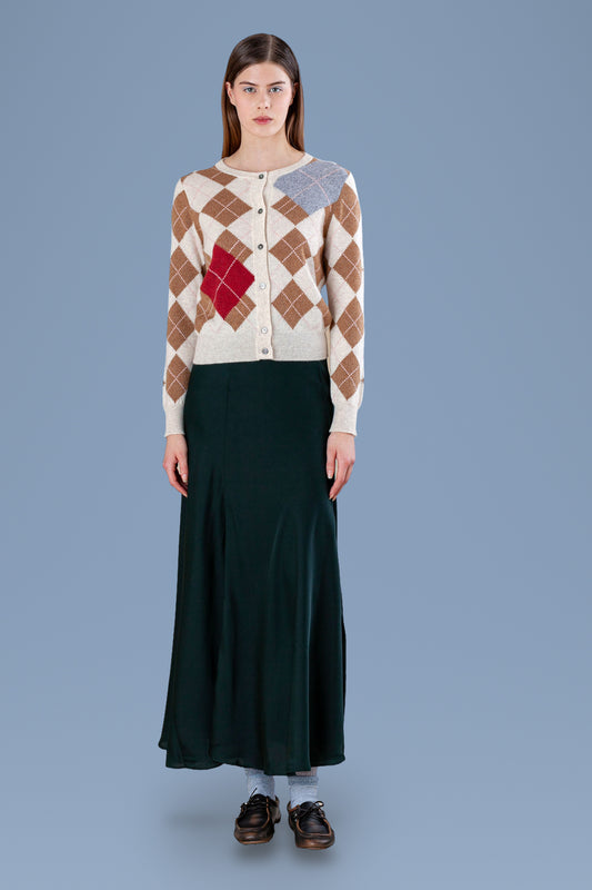 Argyle Cashmere Rebecchina Cardigan · Cream, front view