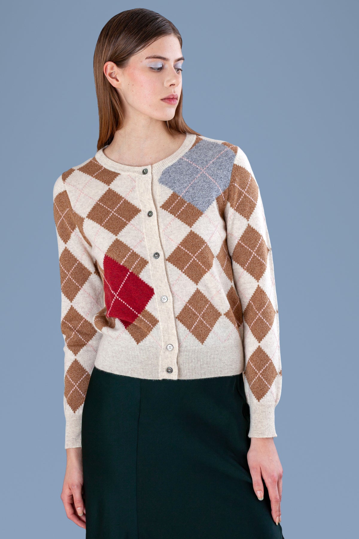 Argyle Cashmere Rebecchina Cardigan · Cream, bust view