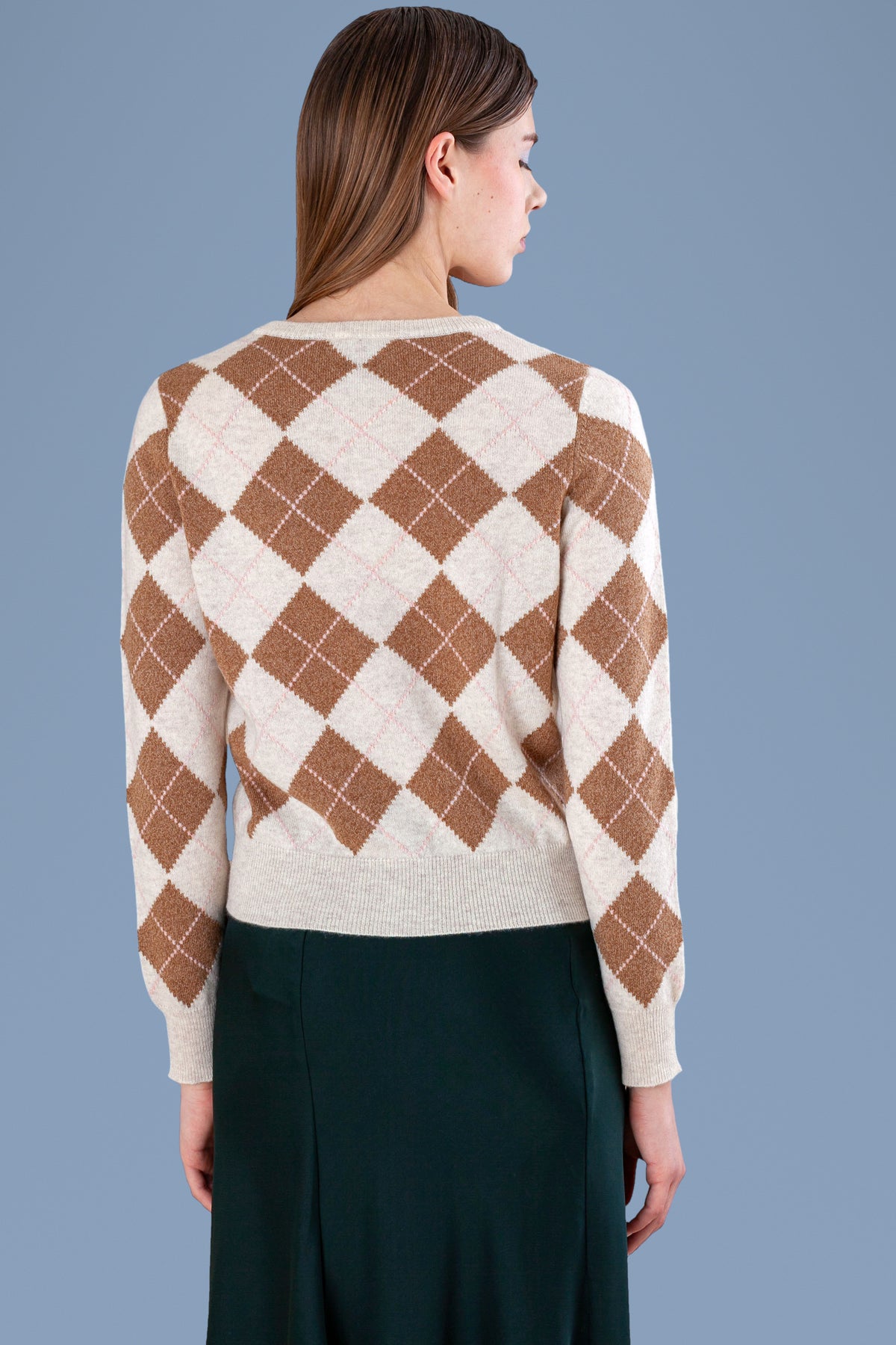 Argyle Cashmere Rebecchina Cardigan · Cream, back view