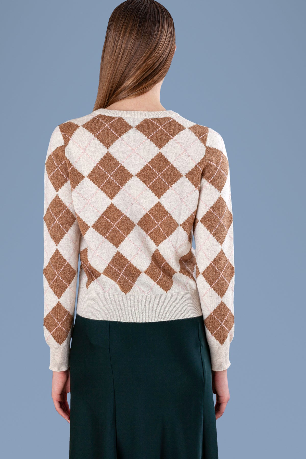 Argyle Cashmere Rebecchina Cardigan · Cream, back detail view