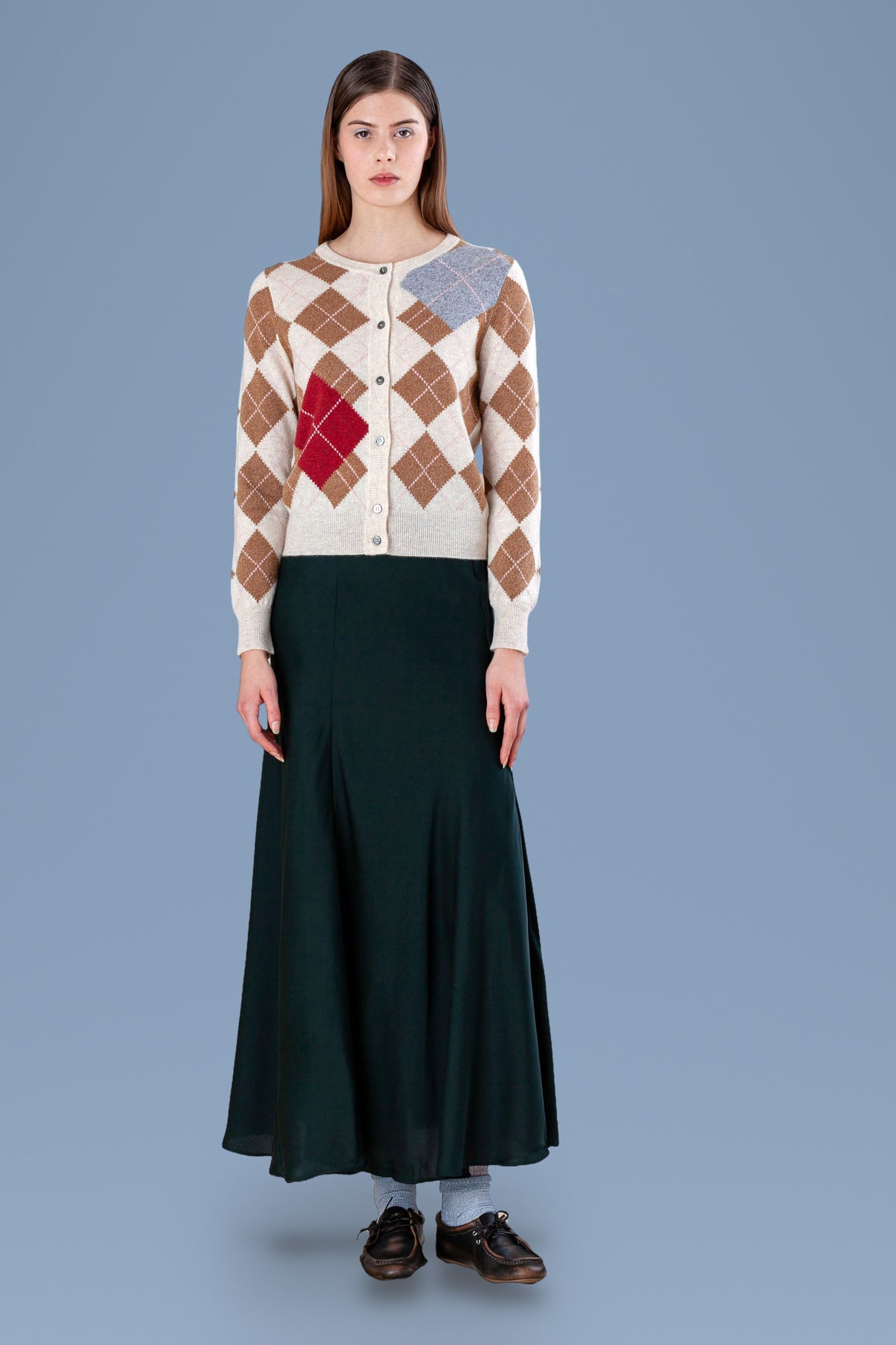 Argyle Cashmere Rebecchina Cardigan · Cream, three-quarter view