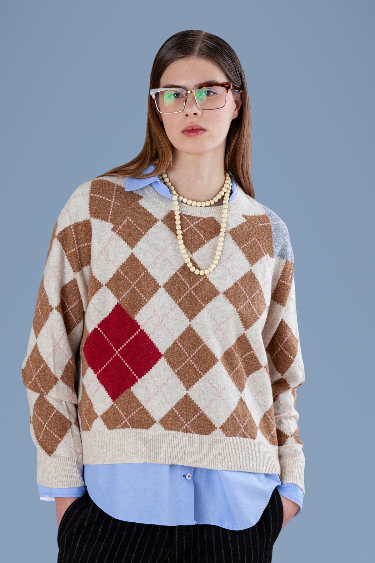 Argyle Cashmere Raglan Sweater · Cream · front, alternative