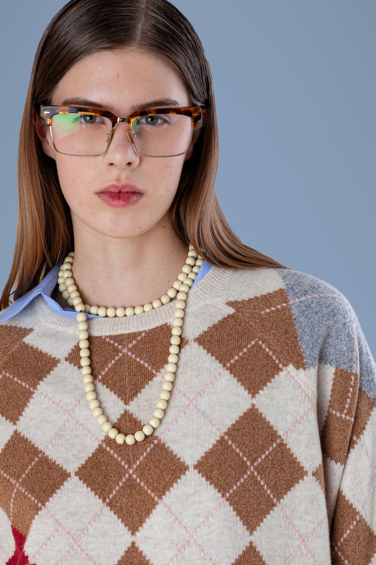 Argyle Cashmere Raglan Sweater · Cream · detail