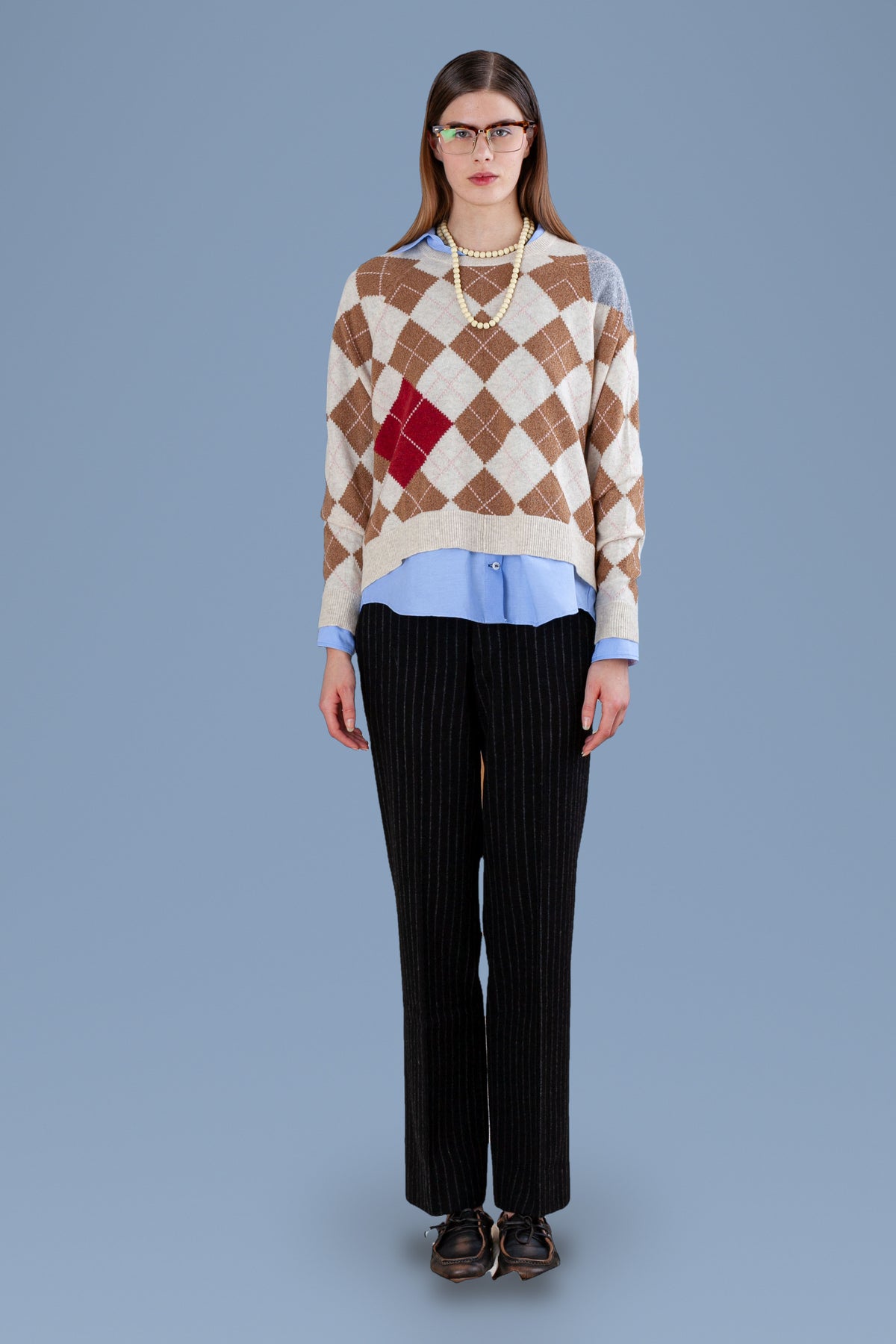 Argyle Cashmere Raglan Sweater · Cream · front