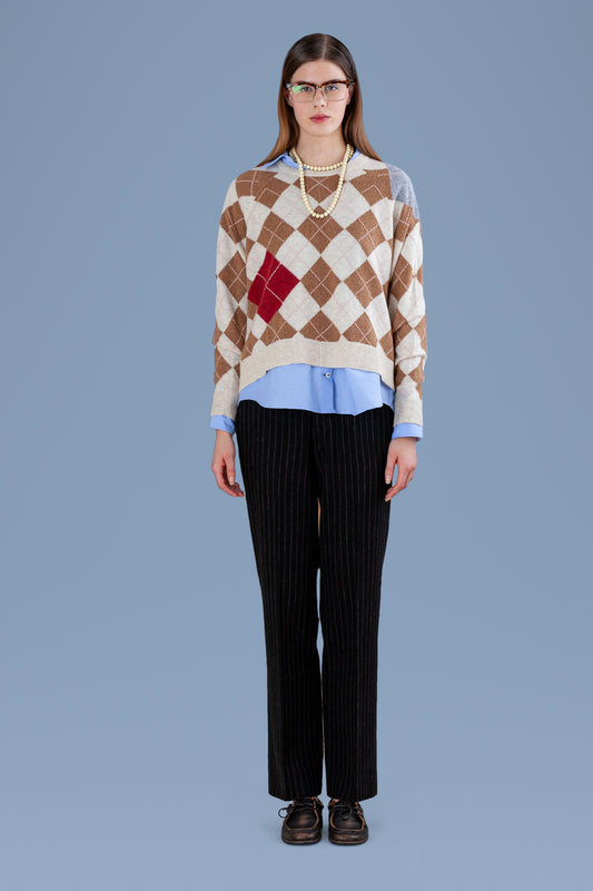 Argyle Cashmere Raglan Sweater · Cream · front