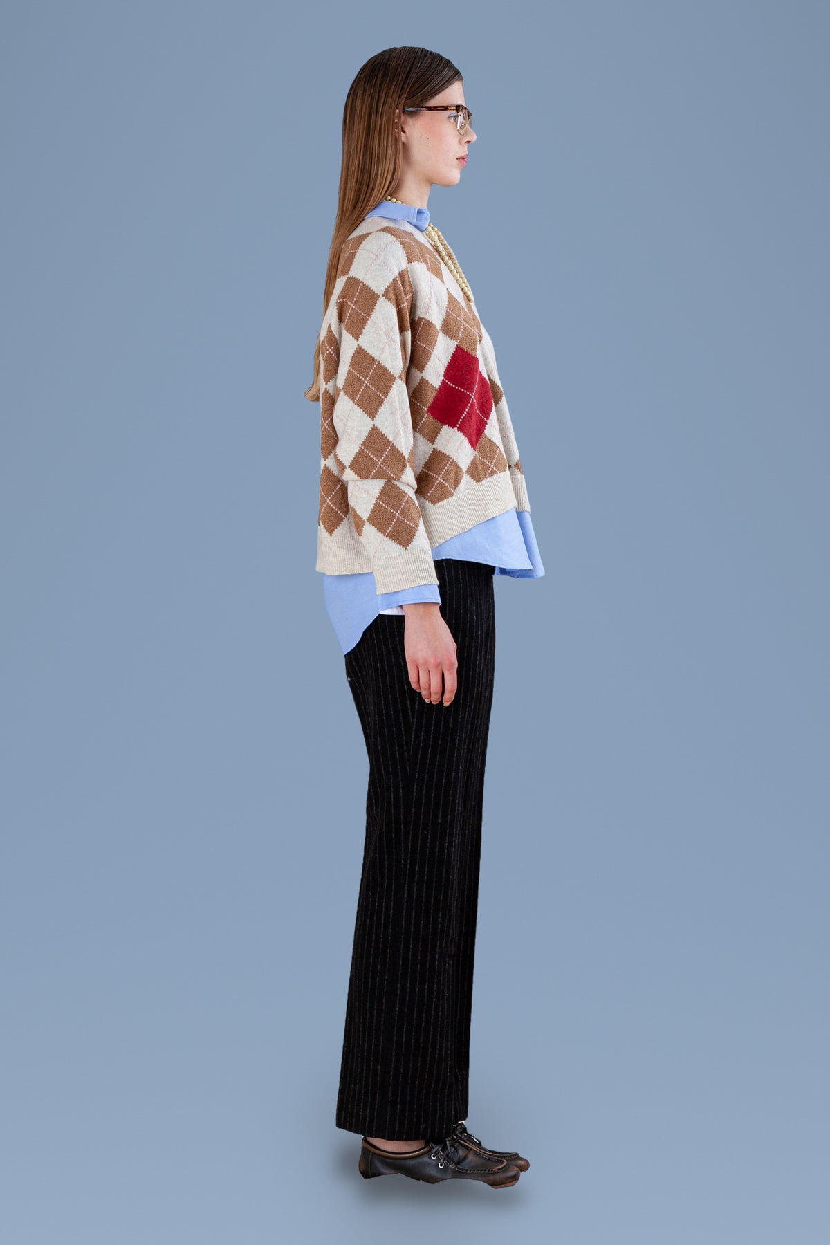 Argyle Cashmere Raglan Sweater · Cream · side view