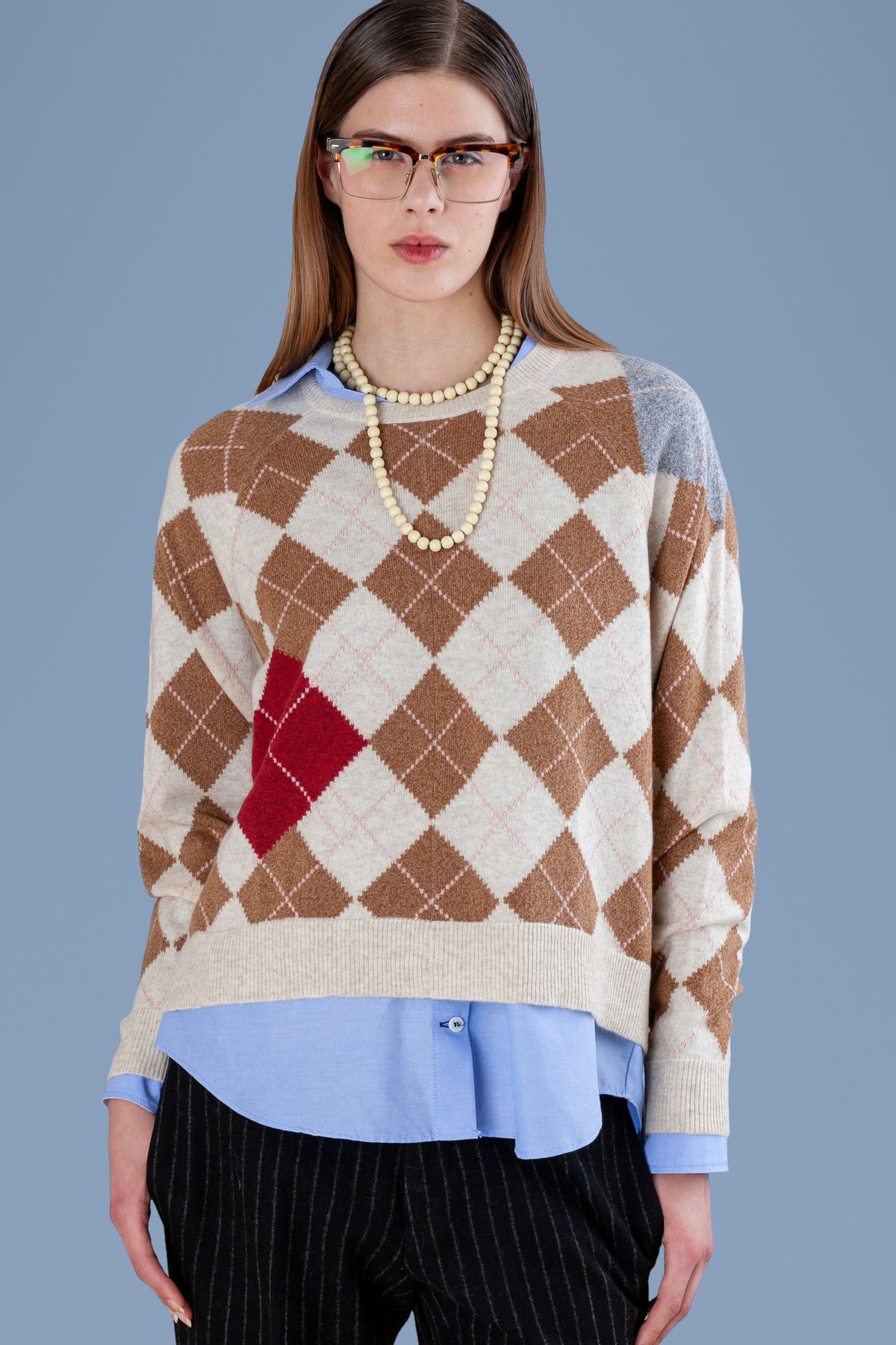 Argyle Cashmere Raglan Sweater · Cream · half-length