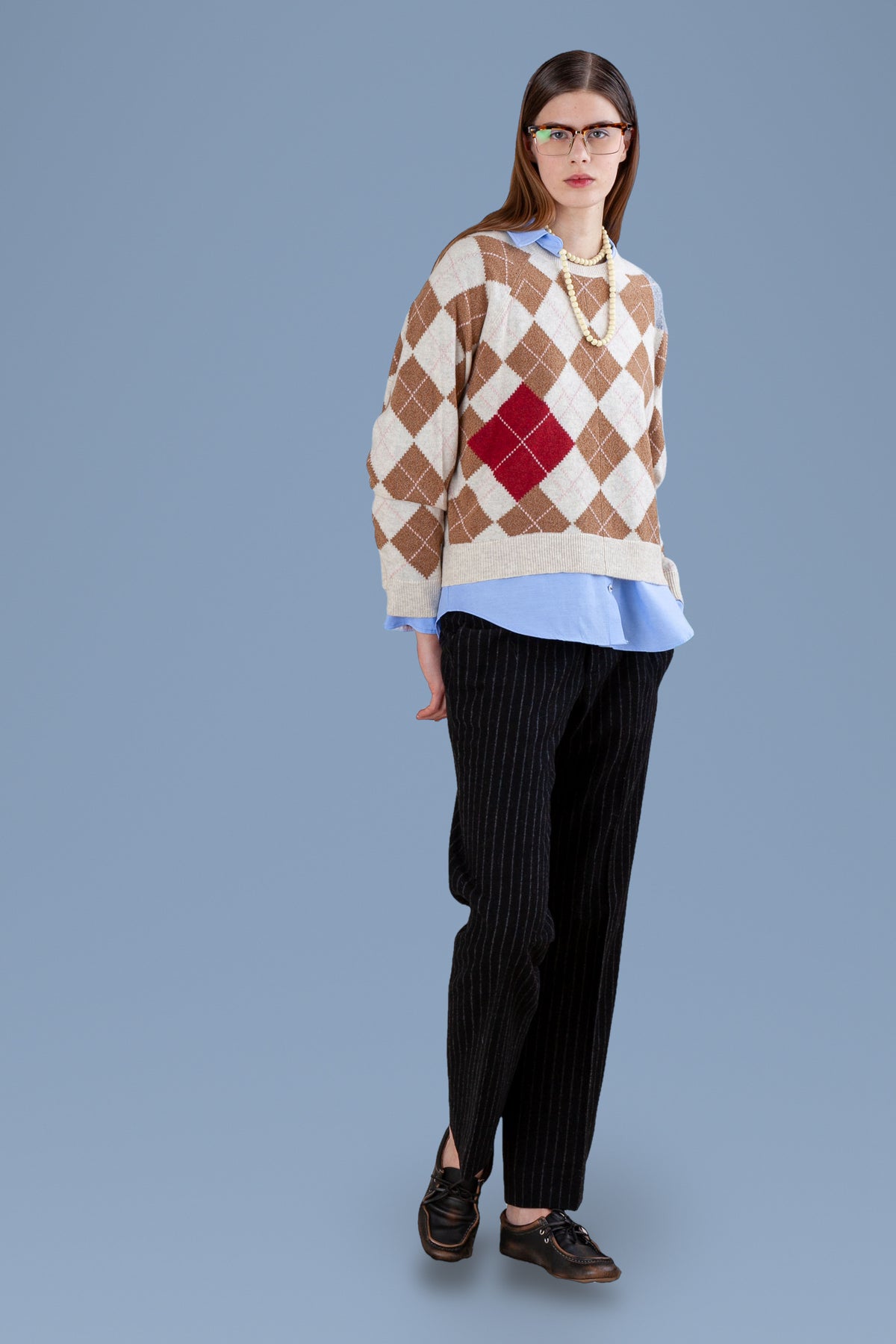 Argyle Cashmere Raglan Sweater · Cream · three-quarter view