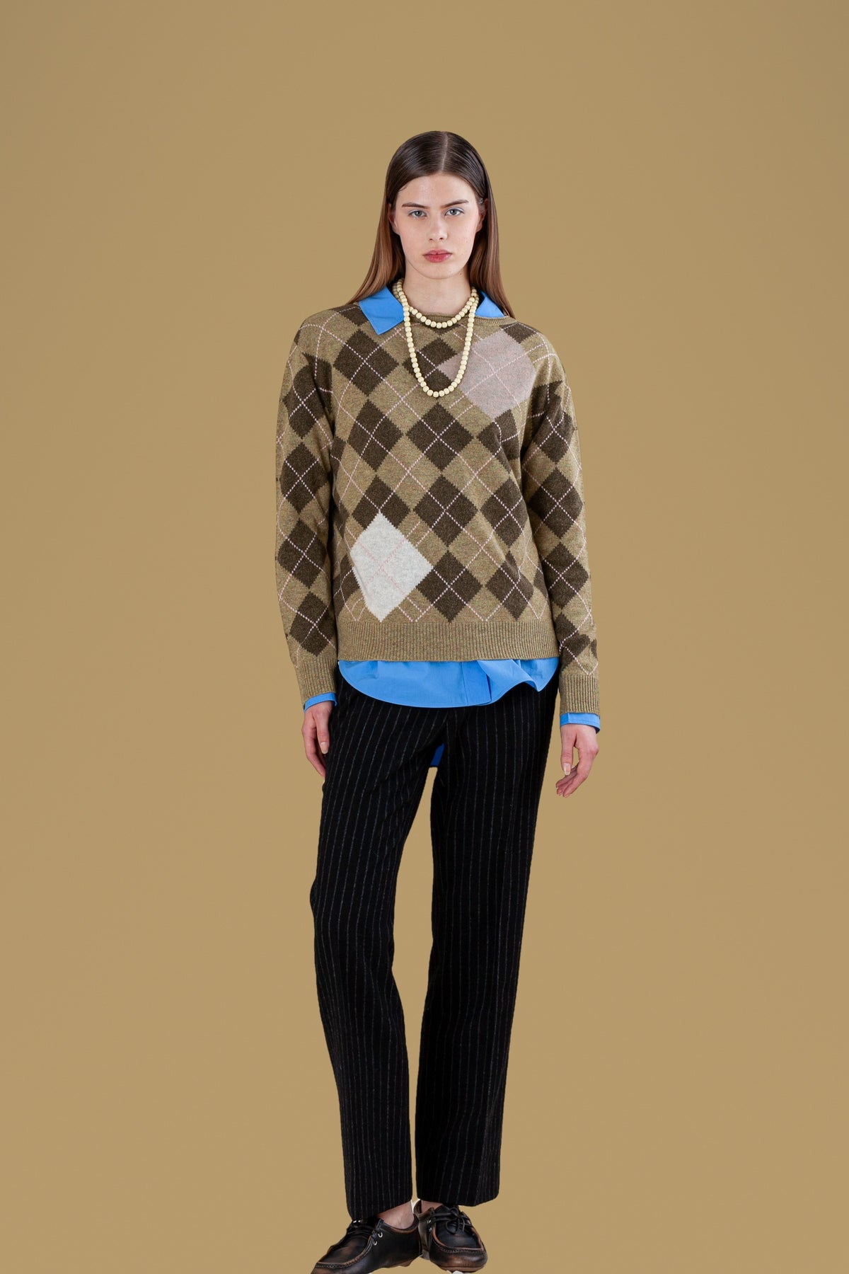 Argyle Cashmere Boatneck Sweater Pistachio, front