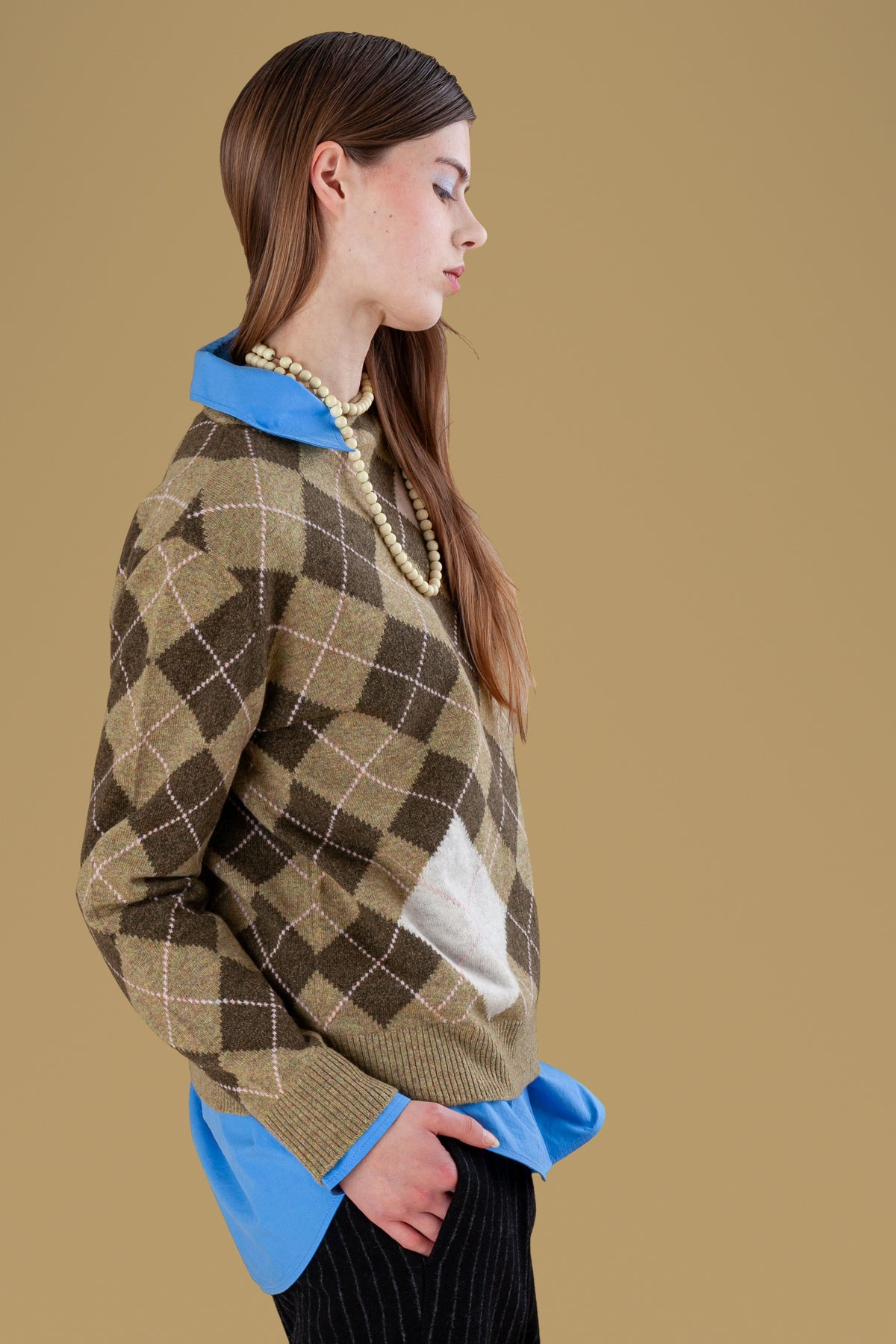 Argyle Cashmere Boatneck Sweater Pistachio, side
