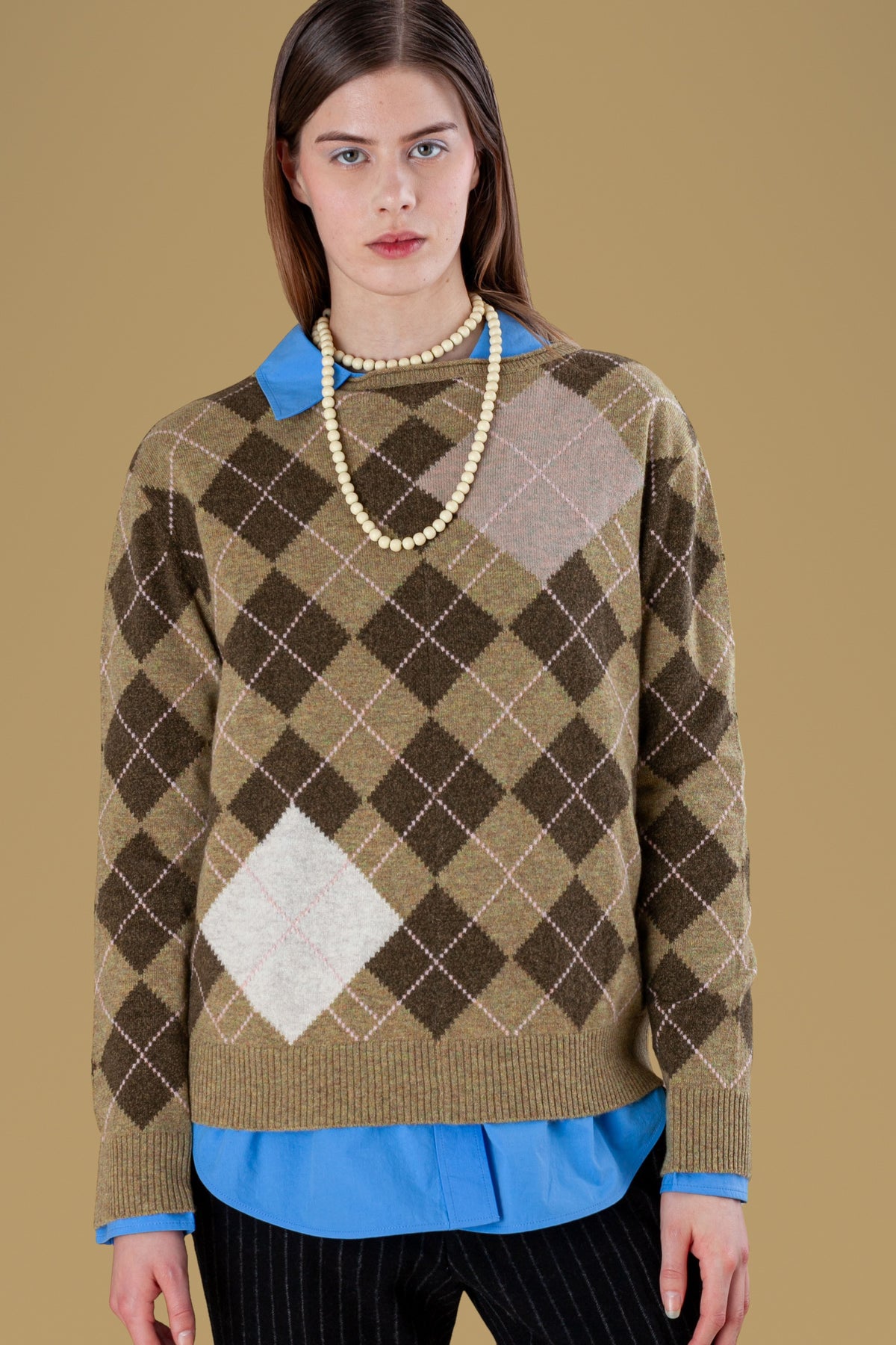 Argyle Cashmere Boatneck Sweater Pistachio, close-up