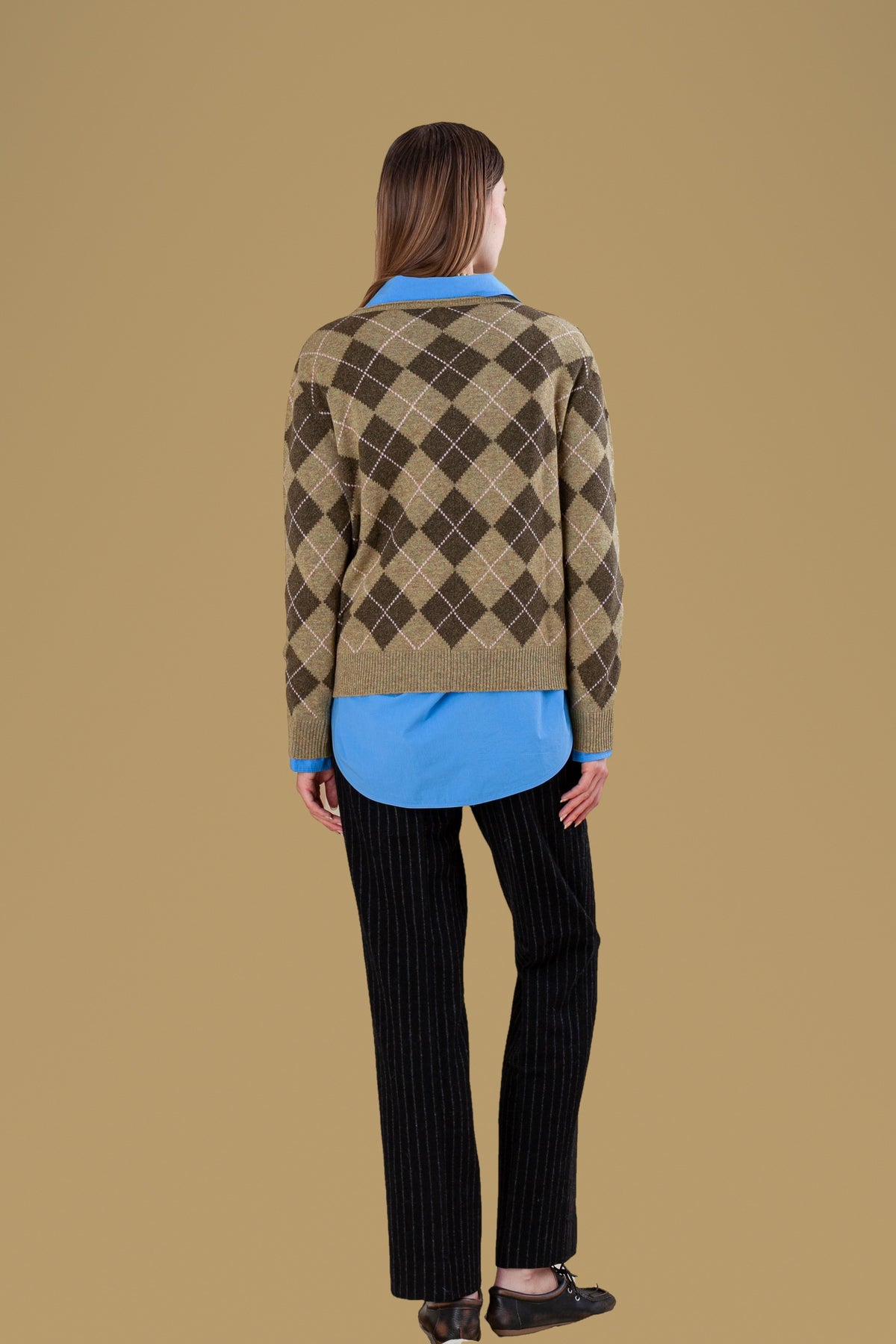 Argyle Cashmere Boatneck Sweater Pistachio, back