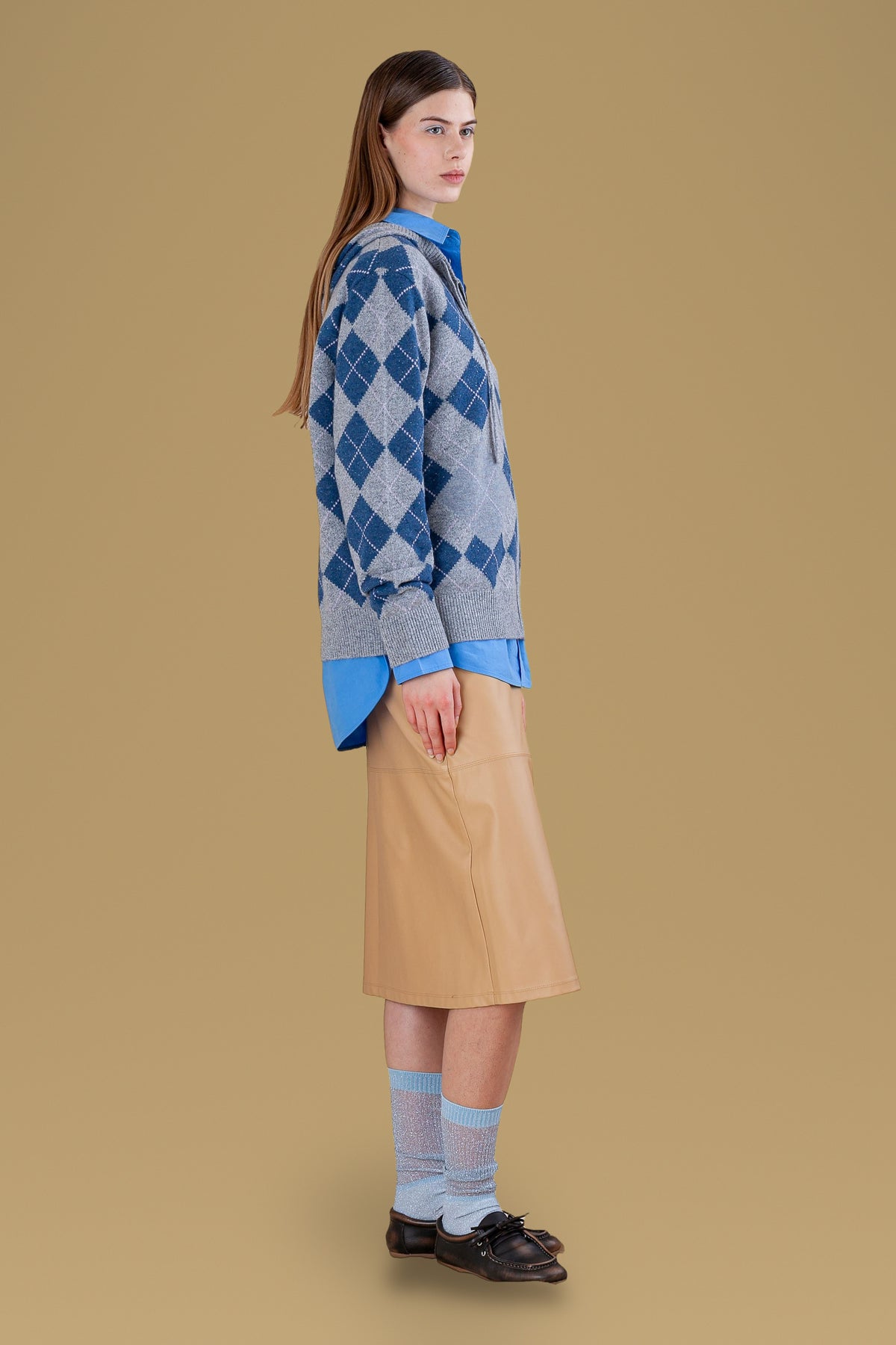 Argyle hoodie, side view