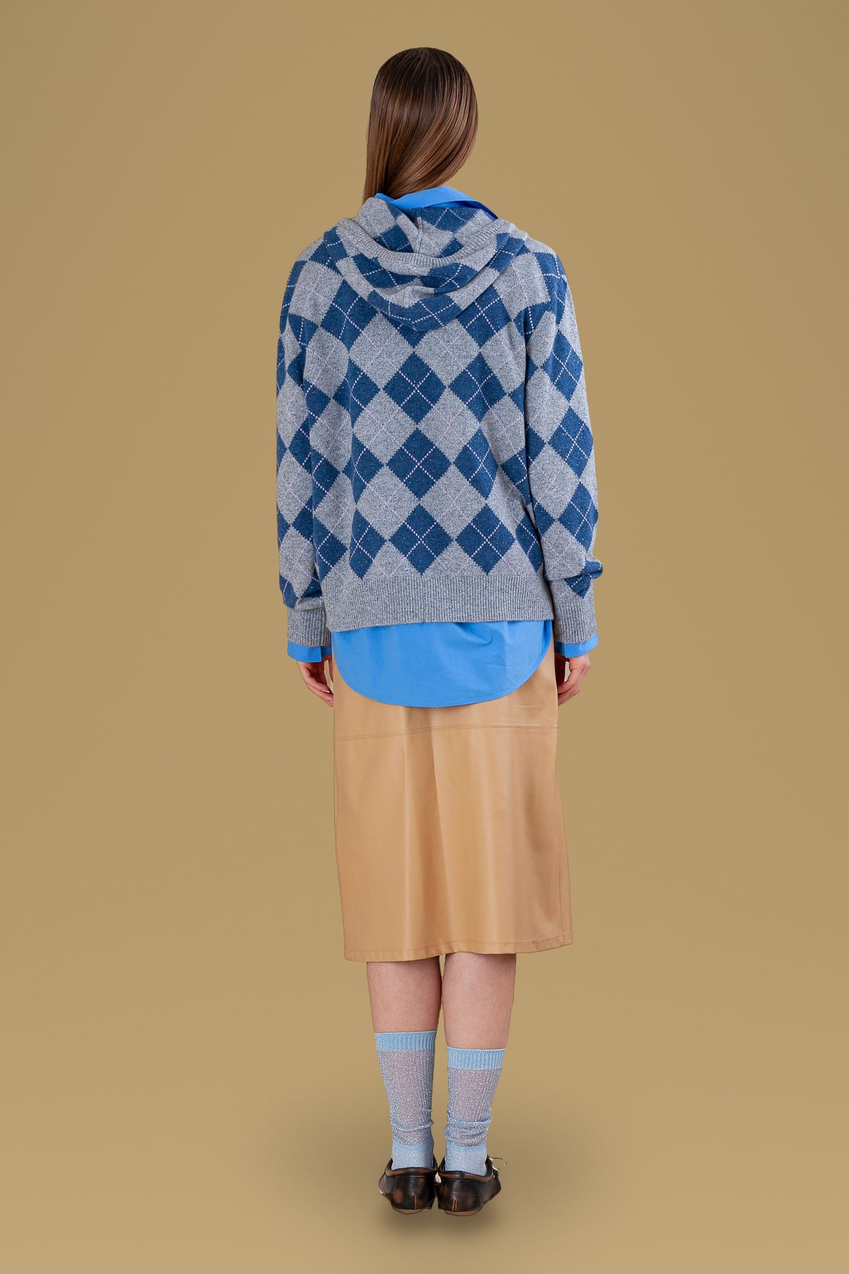 Argyle cashmere hoodie, back view