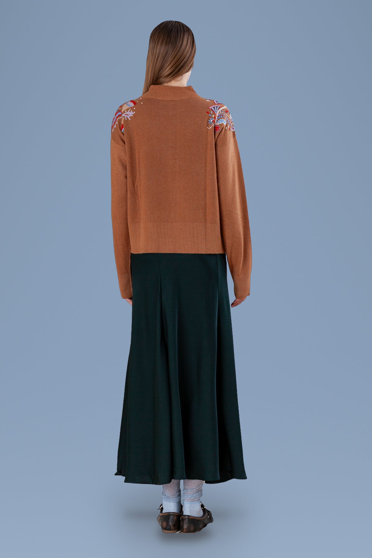 Hand-Embroidered Mock Neck · Cuoio · back