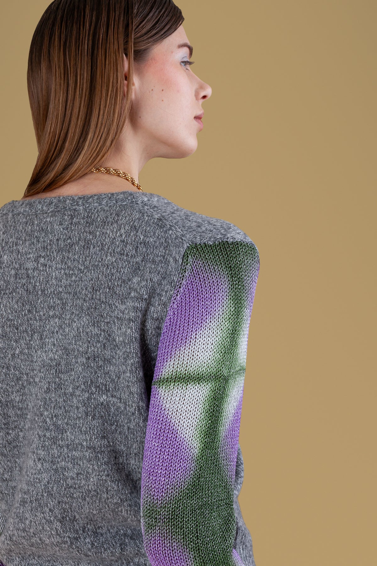 Lurex Sleeves Rebecchina Cardigan · Wood · detail