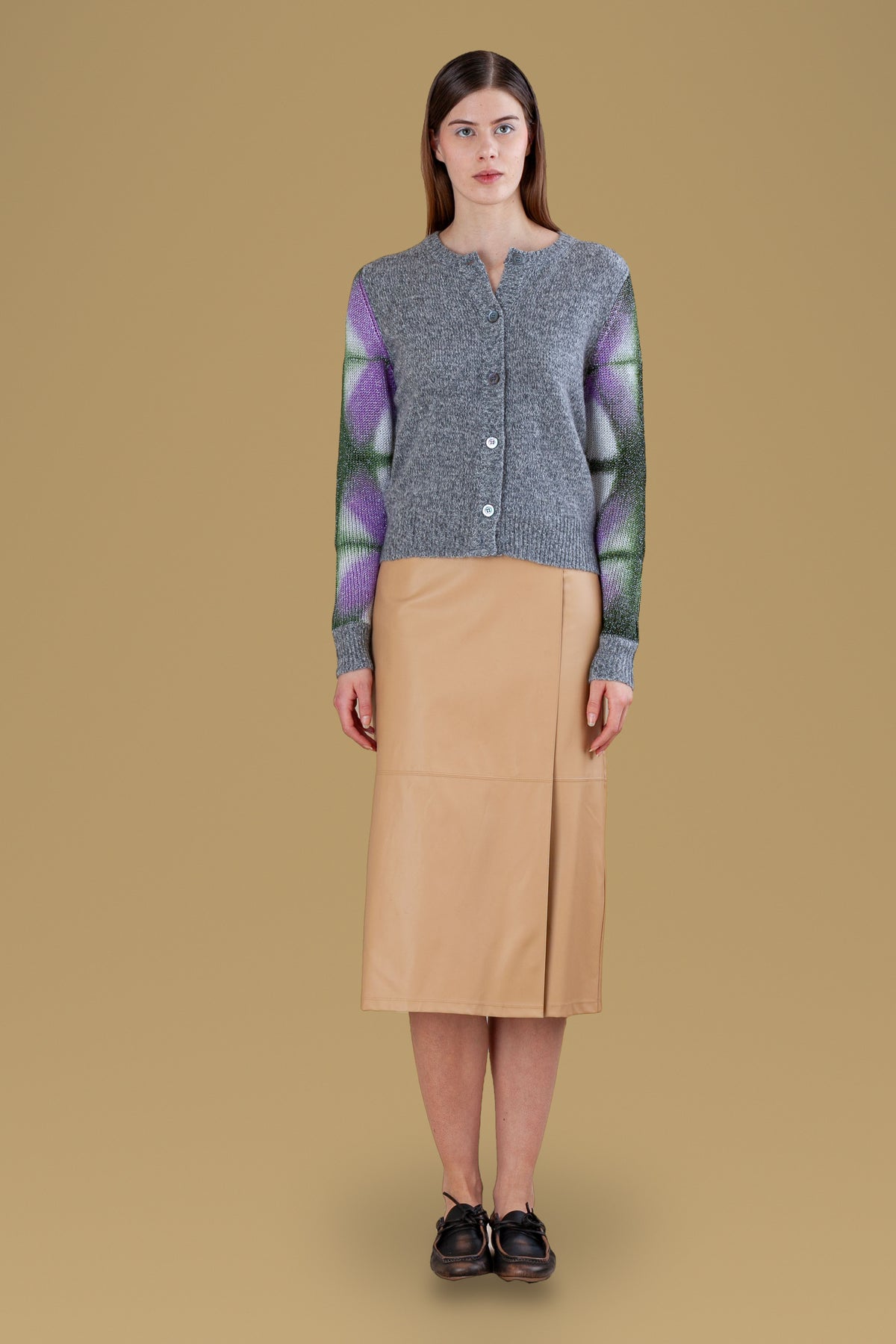 Lurex Sleeves Rebecchina Cardigan · Wood · front