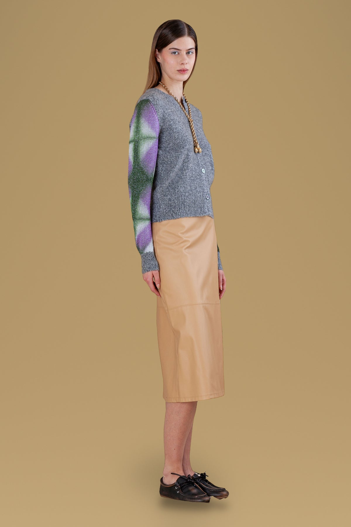 Lurex Sleeves Rebecchina Cardigan · Wood · side view