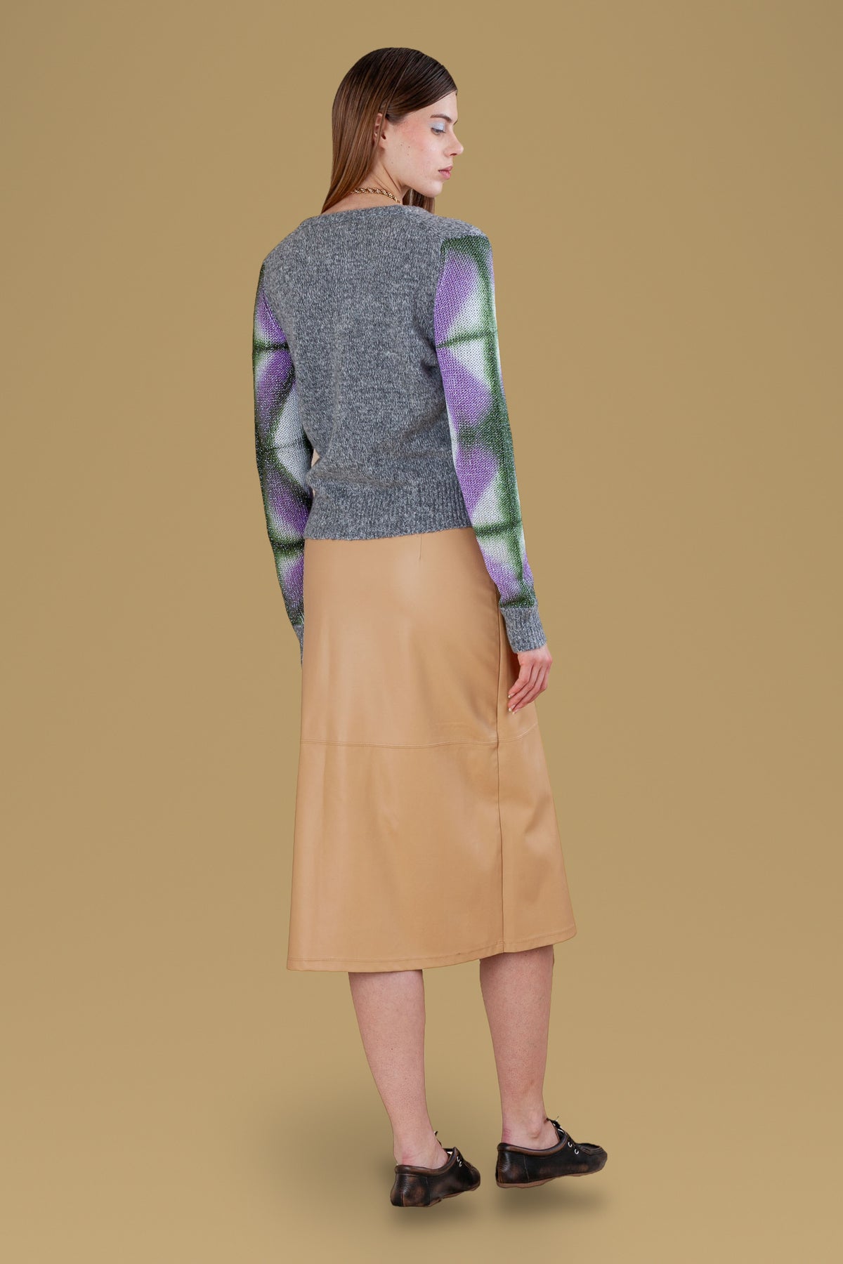 Lurex Sleeves Rebecchina Cardigan · Wood · back